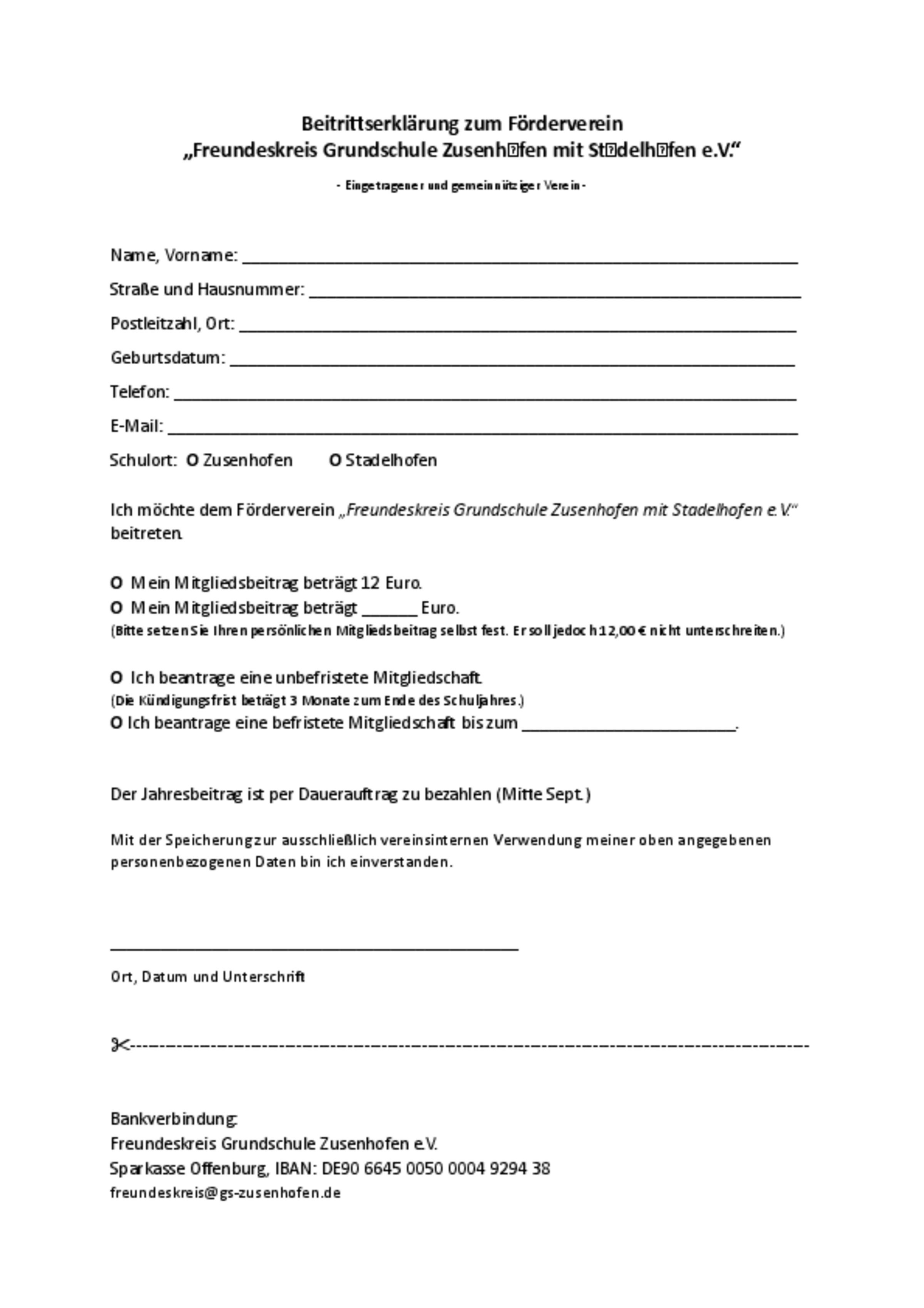 Beitrittserklärung Förderverein